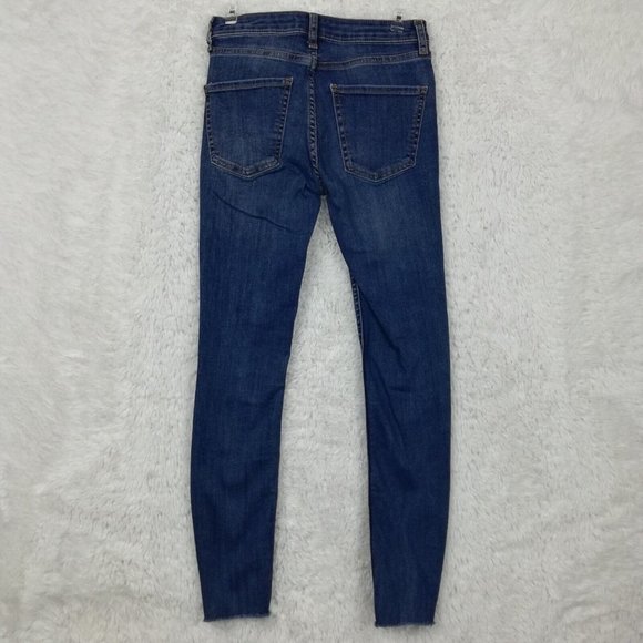 Zara Womens Jeans Skinny Ankle Blue Denim Distressed Low Rise Dark Wash 2 - Picture 2 of 12